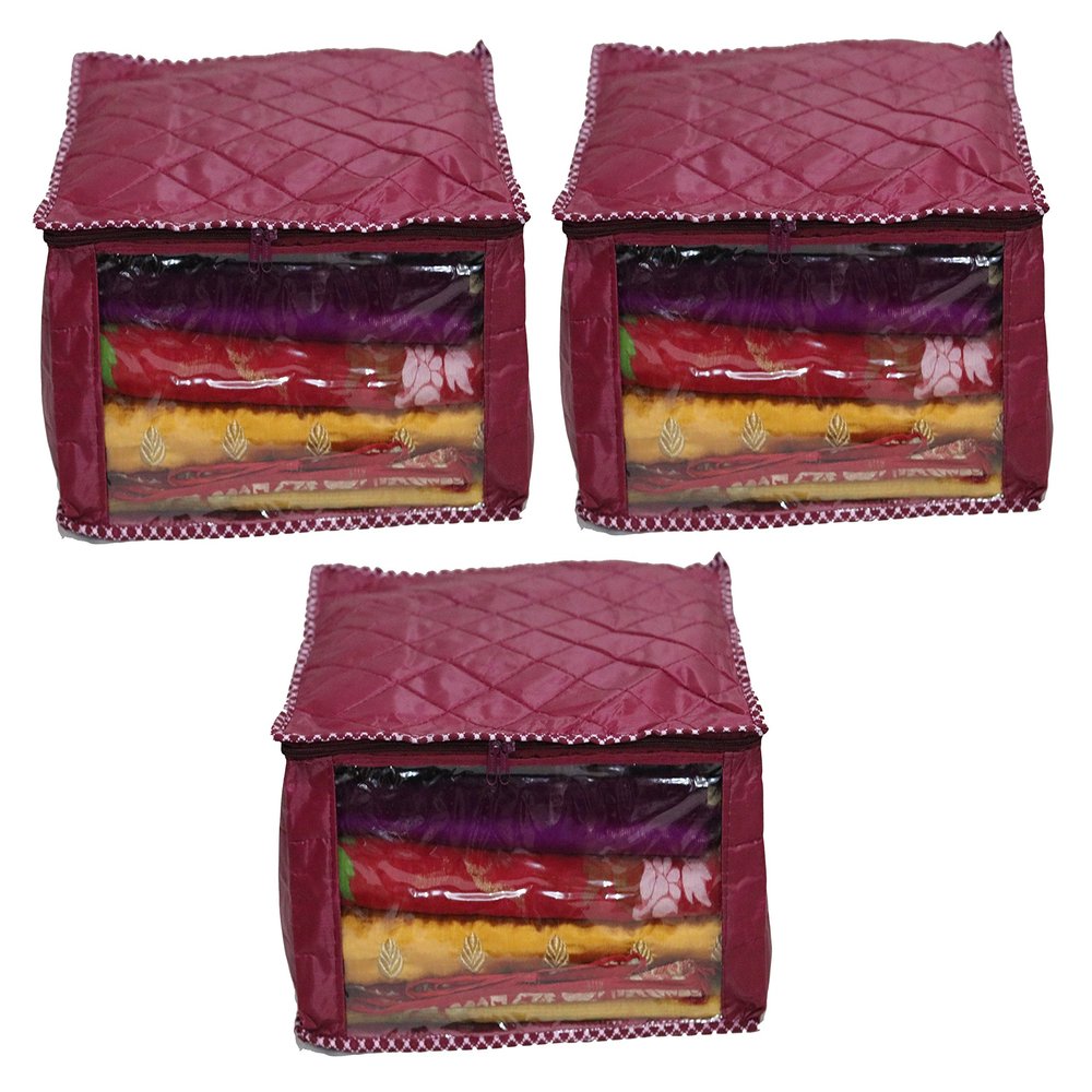 ANNAPURNA SALES 9" Big Saree Cover | Saree Storage Box & Closet Organizer | Dress Cover & Suit Cover for Wardrobe | Clothes Storage Bags | Parachute Big Saree Organizer | Pack of 3 Pcs | Maroon