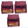 ANNAPURNA SALES 9" Big Saree Cover | Saree Storage Box & Closet Organizer | Dress Cover & Suit Cover for Wardrobe | Clothes Storage Bags | Parachute Big Saree Organizer | Pack of 3 Pcs | Maroon view 1