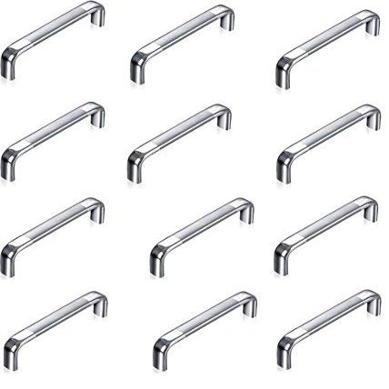 HOMEPRODUCTS4U Stainless Steel Finish Oval D Drawer or Cabinet Handles, 4-Inch, Silver - Pack of 12