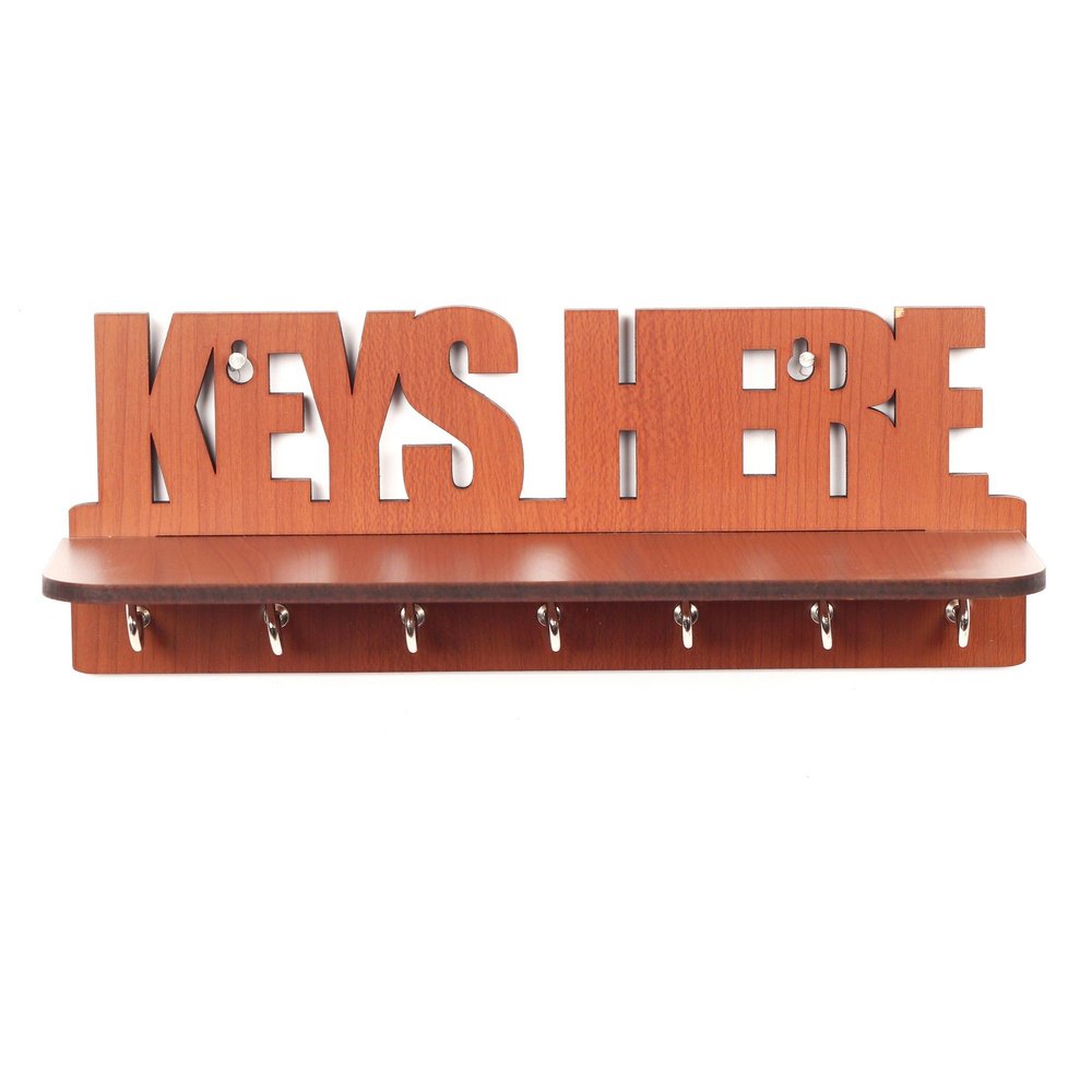 Sehaz Artworks KeysHere_Shelf-Brown-KeyHolder Wooden Key Holder (7 Hooks)