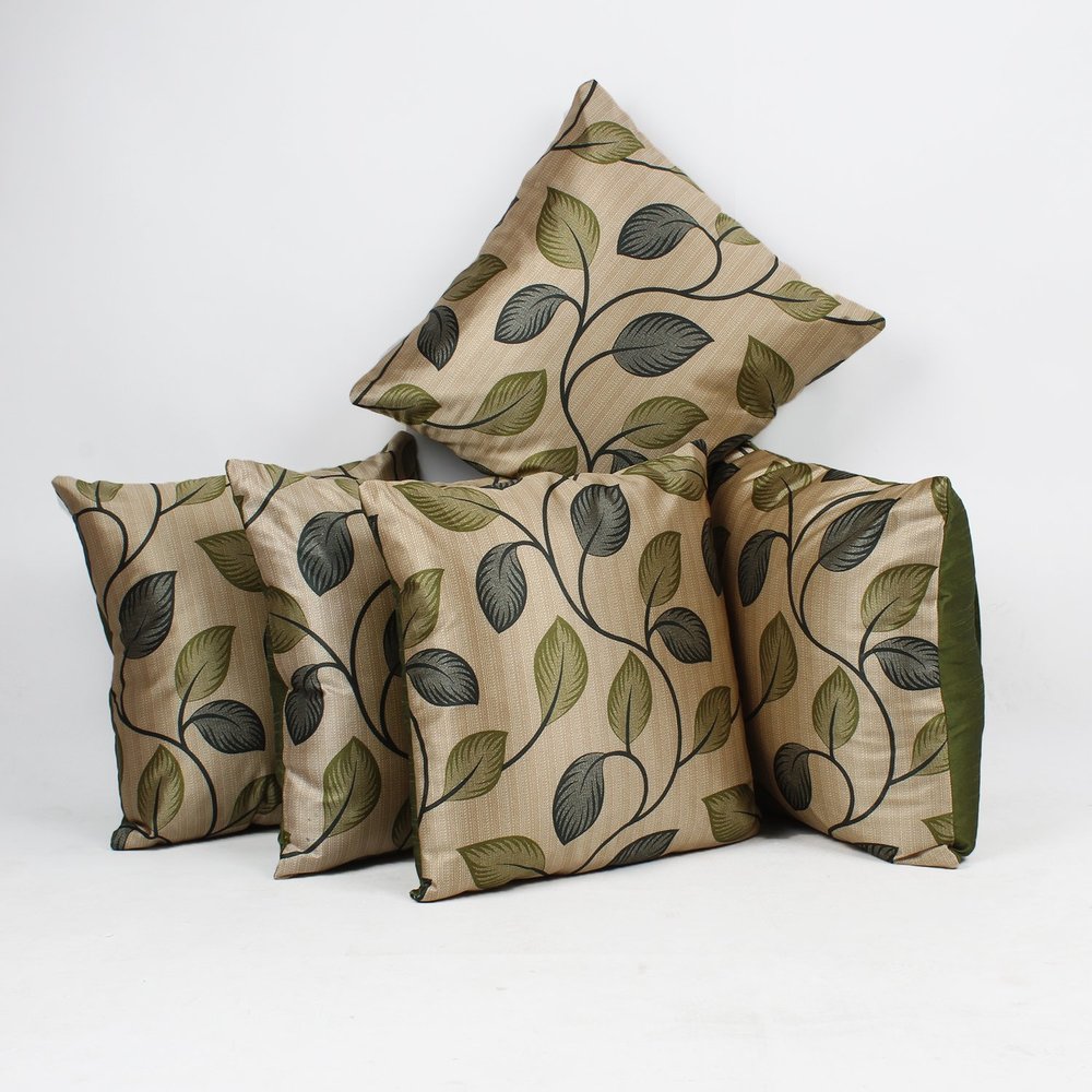 GOLDENIZE Green Set of 5 Trow Cushion Pillow Cover DECROATIVE Polyster Silk Square Cushion Cover Outdoor Couch Sofa Home Pillow Cover 12X12 INCH (30CMX30CM) Made in India.