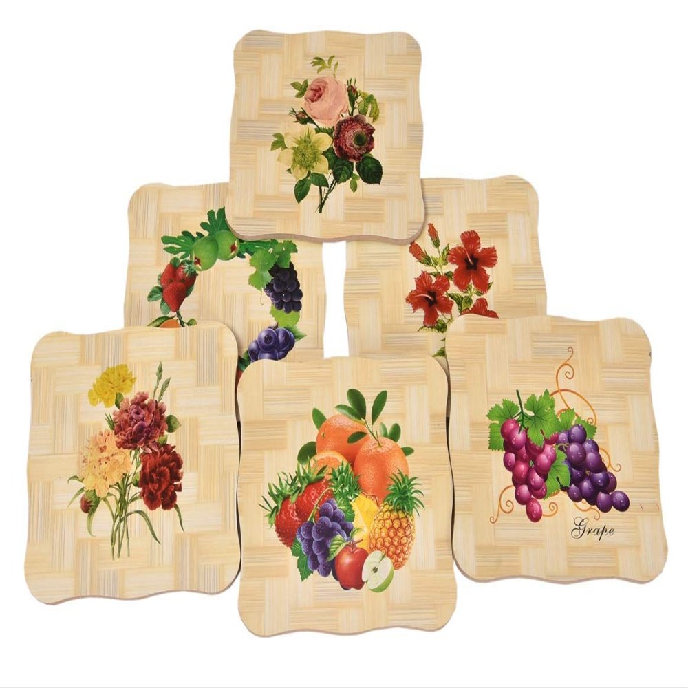 Yellow Weaves 6 Pieces Bamboo Wood Coasters or Heat Insulation Pad/Table Mats Placemats for Big Pans Pots- (15 X 15 Cms)