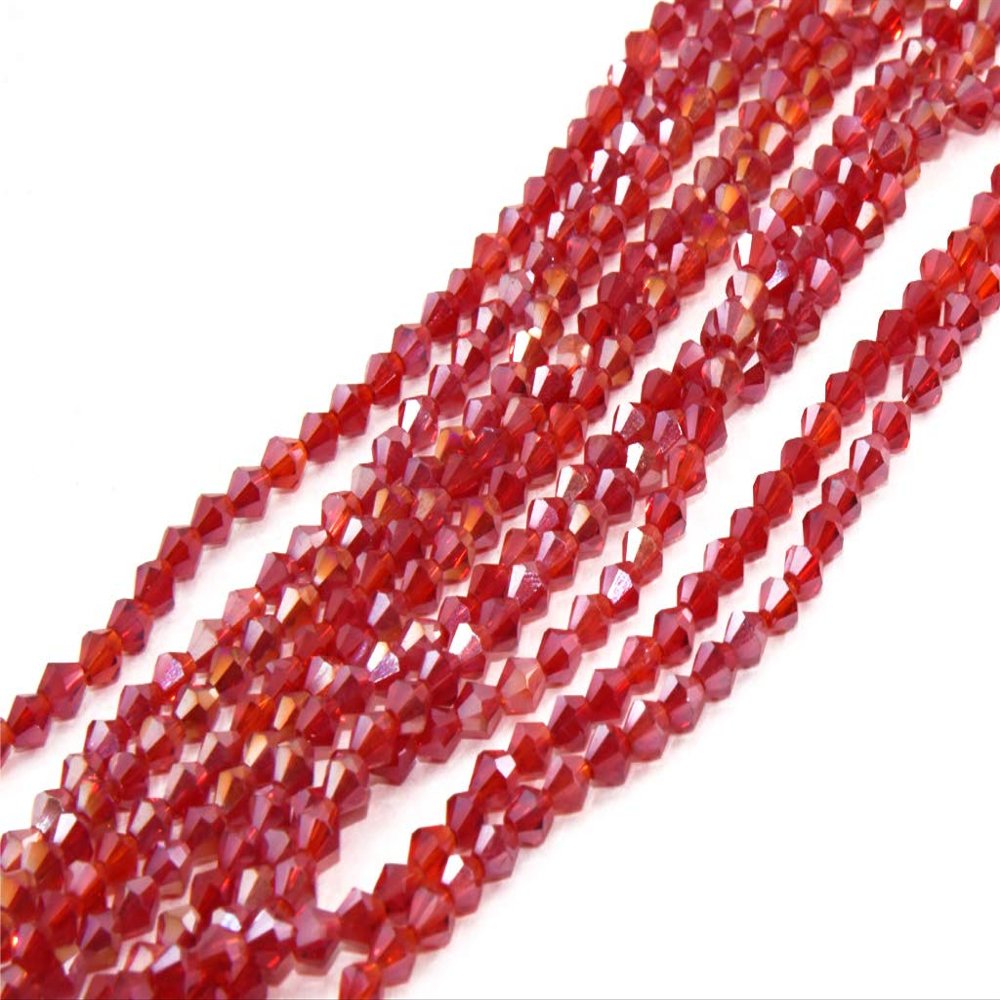 The Design Cart Maroon Transparent Bicone Crystal Beads (4 mm) (1 String) for Jewellery Making, Beading, Embroidery, Art and Craft