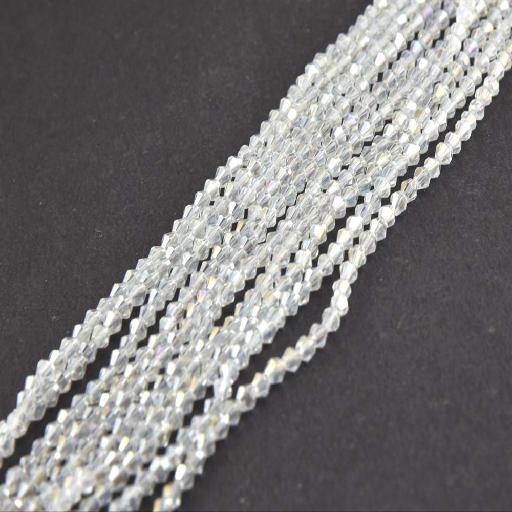 The Design Cart White Transparent Rainbow Bicone Crystal Beads (4 mm) (5 Strings) for Jewellery Making, Beading, Embroidery, Art and Craft