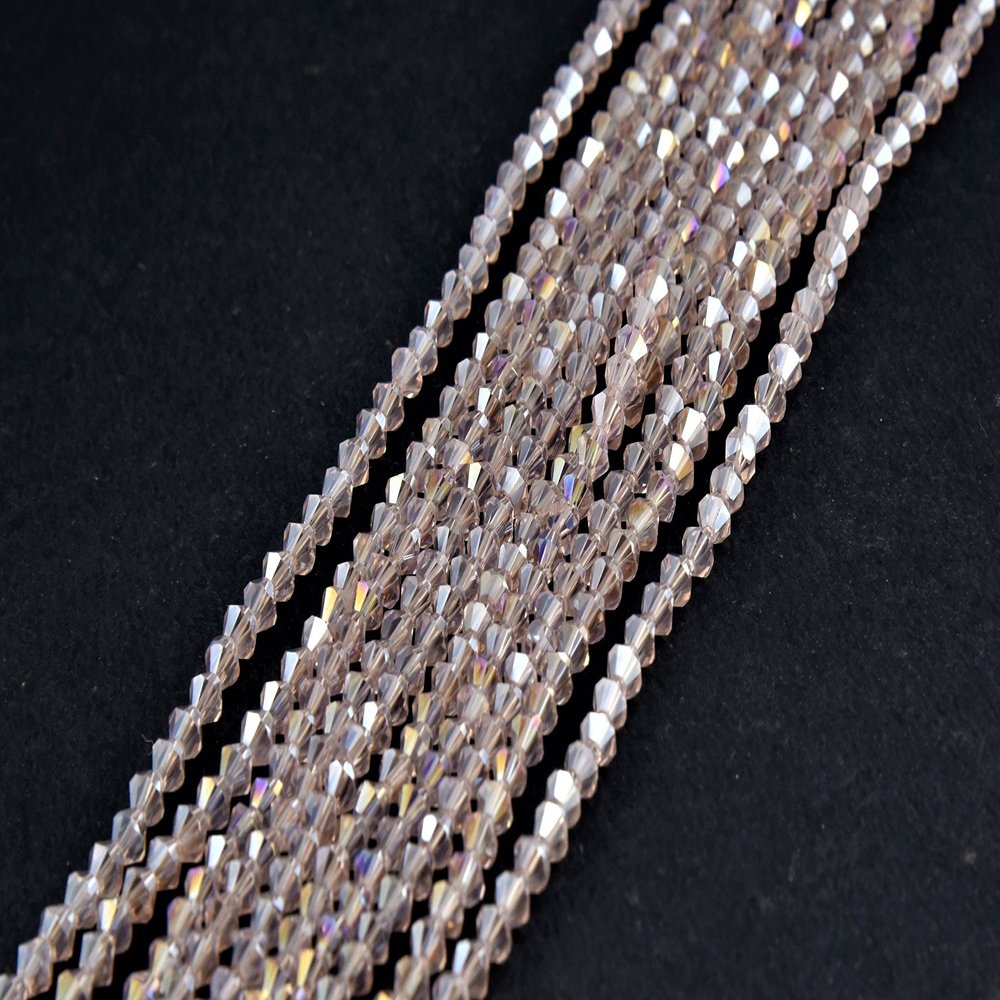 The Design Cart Baby Pink Rainbow Transparent Bicone Crystal Beads(4 mm) 1 String for Jewellery Making, Beading, Arts and Crafts and Embroidery.