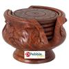 Wood Art Store Wooden Handmade Carved Set of 6 with Decorative Holder Tabletop Coasters for Tea Coffee Cups Mugs Beer Cans Bar Glass Indian Handicrafts view 1