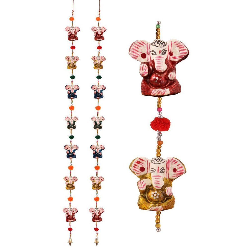 Handicrafts Paradise Door Hanging Pair of 7 Paper Machie Ganesh with Pumpum