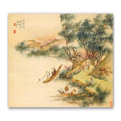 Tamatina Oriental Art Canvas Painting|Japanese Art Fishing on The Boat |Size-15X9 Inches.u152