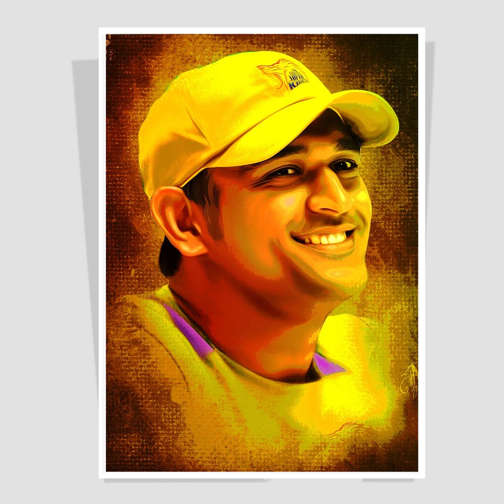 Art Bundle Indian captain MS Dhoni Decorative Wall Poster (Multicolour, 12 x 18 inch)