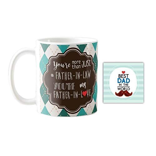 YaYa cafe Birthday Gifts for Father in Law, Father in Love Combo Set of 2 Mug-Coaster
