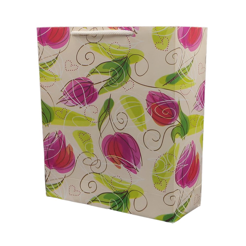 Arrow Paper Rose Buds Design Gift Bags for Gifting, Weddings, Birthday,Holiday Presents(28 cm x 20 cm x 7.5 cm,Pack of 40)
