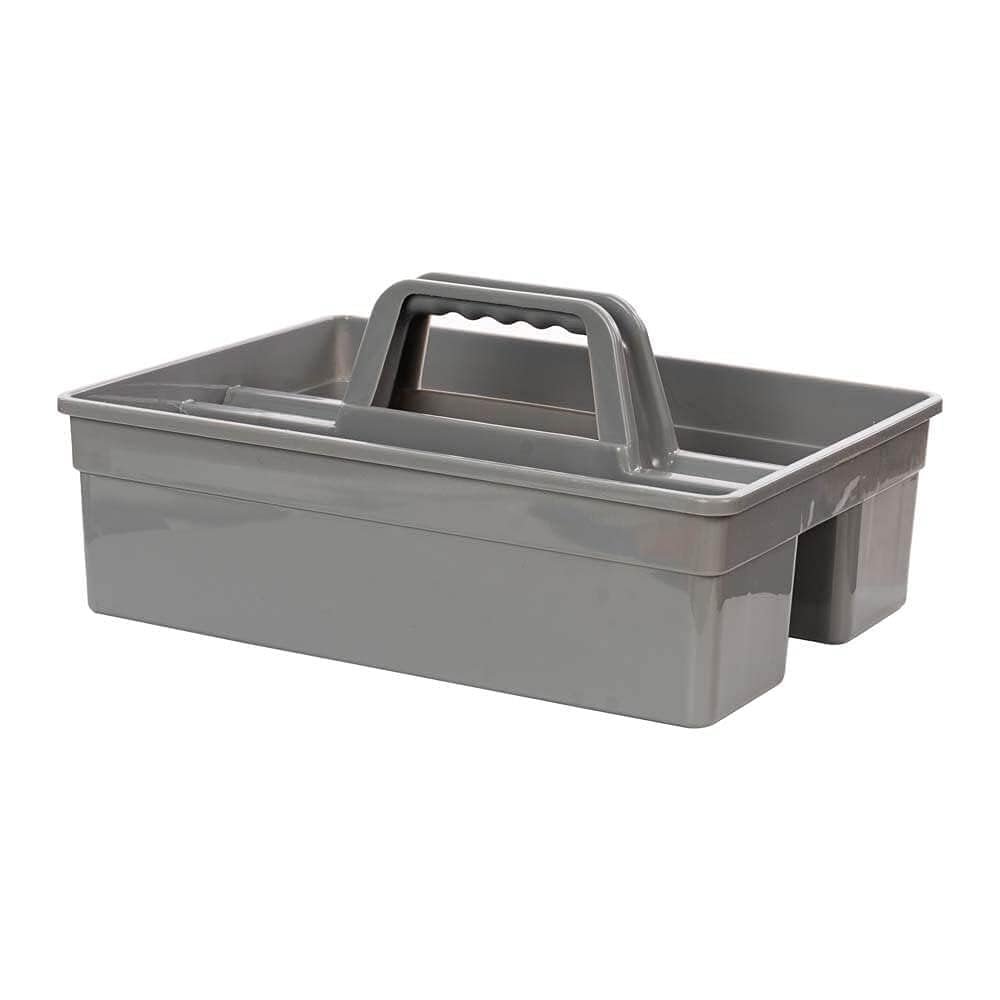 KR STORE 3-Compartment Industrial Caddy Basket Heavy-Duty Grey Cleaning Organizer with Handle for Tools, Bathroom, Floors & Windows Durable Utility Basket-gery
