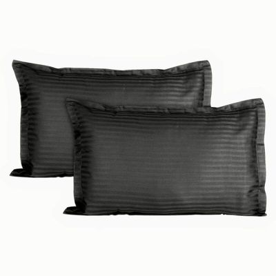 Trance Home Linen 200 TC 100% Cotton Standard Size 18x28 inch Satin Stripe Pillow Covers | Pillow Cases | Set of 2 Piece Pillow Covers only |Standard Size (Black, 18 X 28 inch)