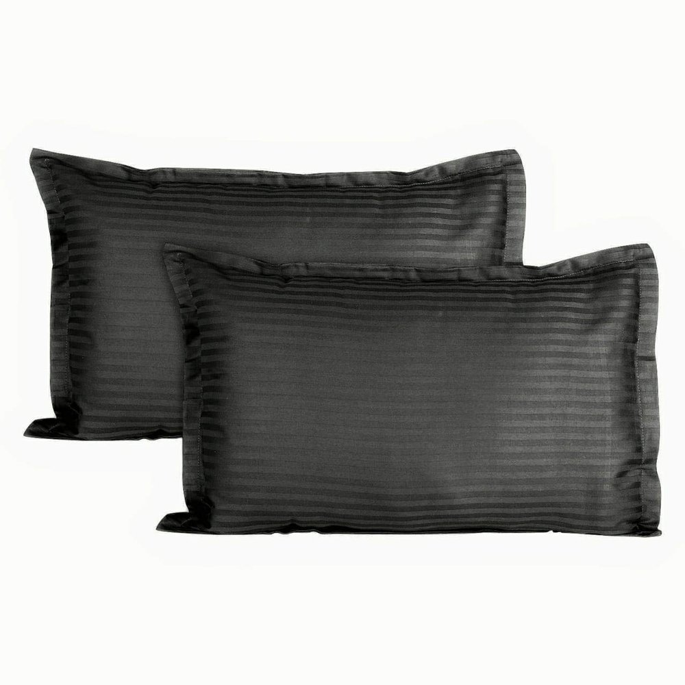 Trance Home Linen 200 TC 100% Cotton Standard Size 18x28 inch Satin Stripe Pillow Covers | Pillow Cases | Set of 2 Piece Pillow Covers only |Standard Size (Black, 18 X 28 inch)