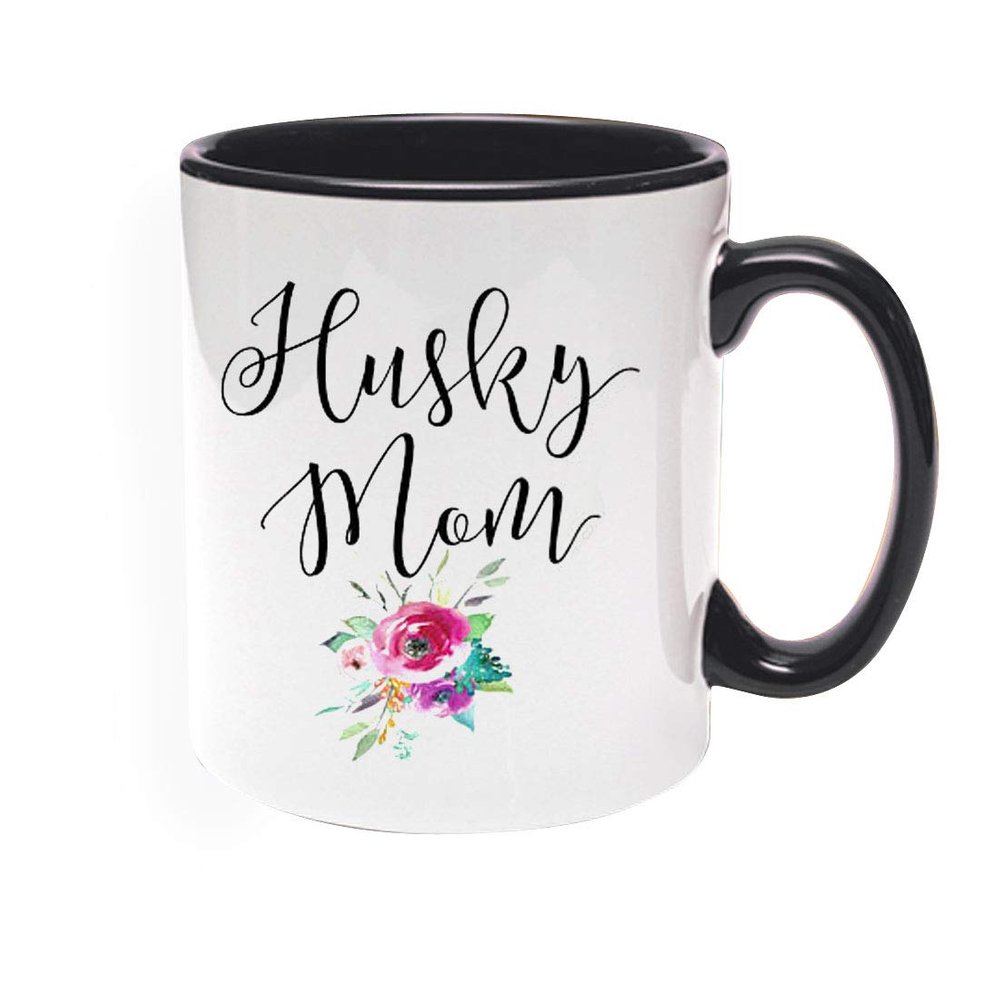 Khakee Printed Designer Husky Mom Theme for Ceramic Coffee Mug (325 ml)