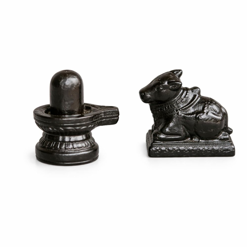 Salvus APP SOLUTIONS Marble Dust Shivling with Nandi Idol for Puja, Handmade Shiva Ling Set for Home Temple, Office Decor & Spiritual Gift (Black, 5x5 cm)