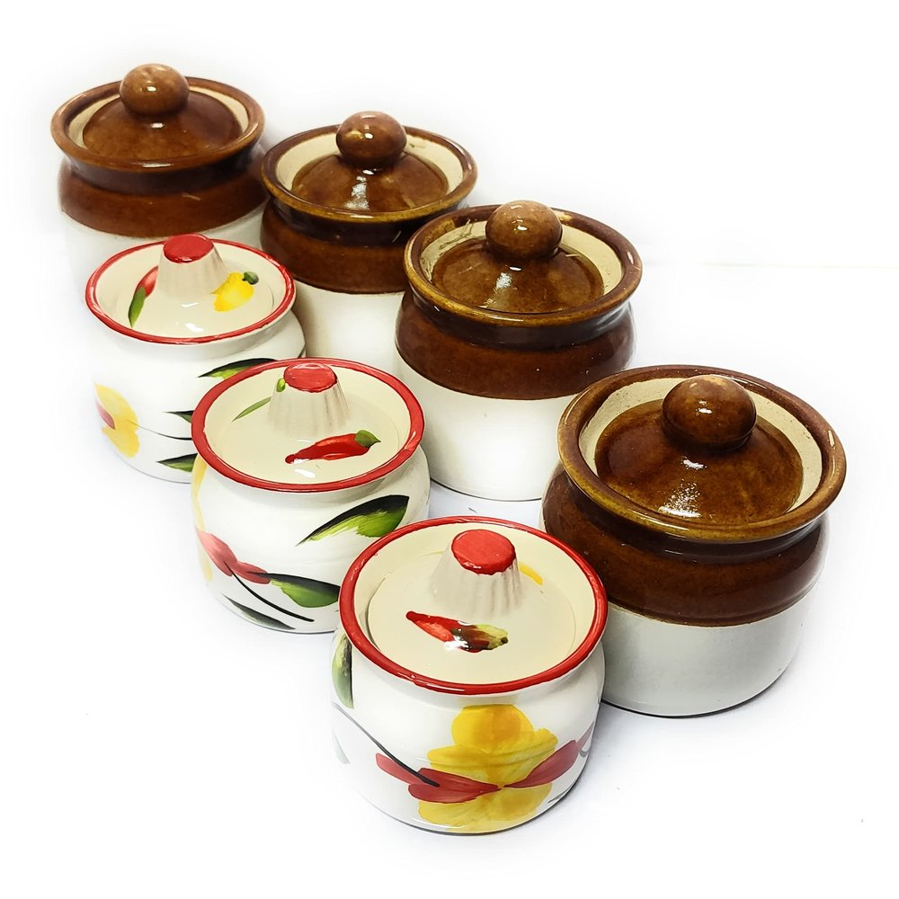 swadeshi enterprises Ceramic Jars - 100 ml, 180 ml, 7 Jars, Brown