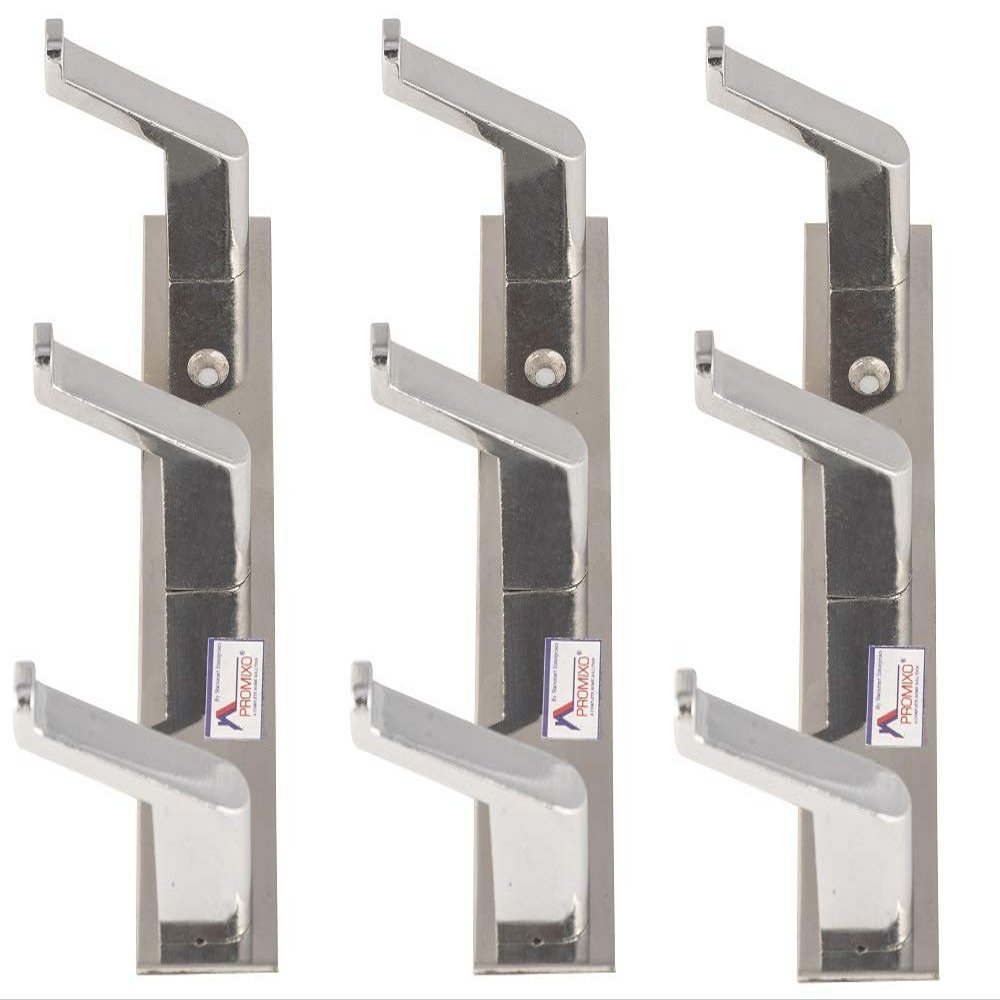 PROMIXO Stainless Steel 3 Pin (Pack of 3) Cloth Hanger for Wall, Hooks for Wall Heavy Duty, Wall hangings, Kitchen Accessories Items, Wall Hanger for Clothes, Clothes Hanging, Shirt Hanging.