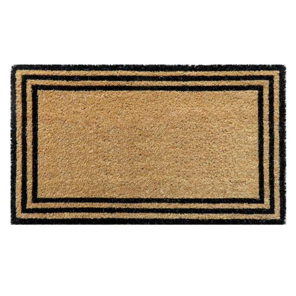 ATMAH Natural Border Coir Doormat 35x60 cm Brown | Non Slip Dirt Trapper | Indoor & Covered Outdoor Entrance Mat