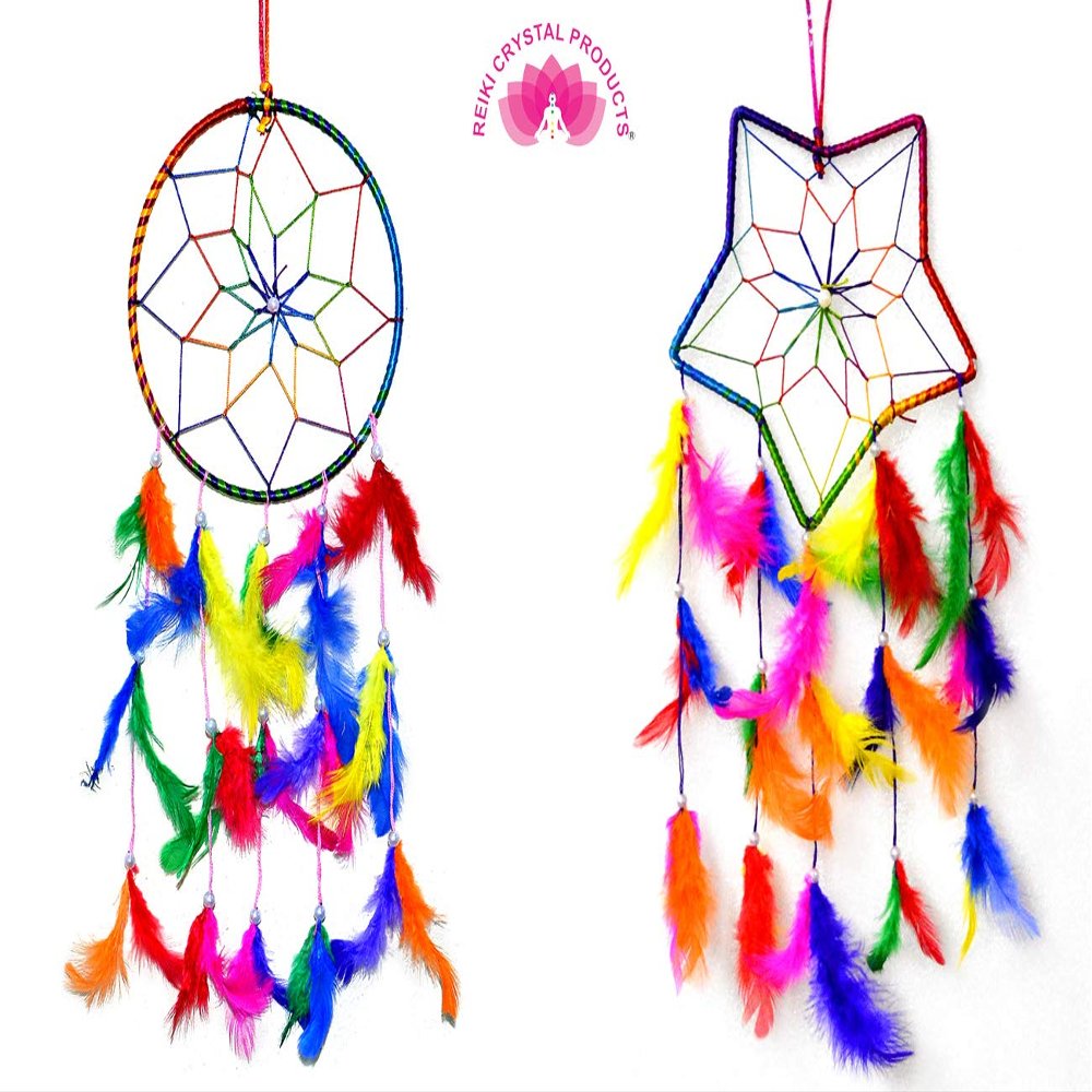 Reiki Crystal Products Combo Dream Catcher Hanging Dream Catcher for Wall Hanging Attract Positive Dreams & Positive Thinking and Protections Dream Catcher Pack of 1+1