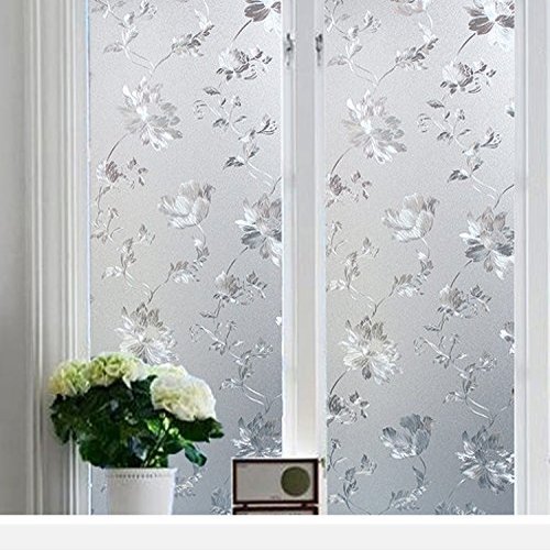 CVANU Privacy Window Film White Window Flower Frosting Film Window Sticker Opaque Window Frosted Vinyl Sheets for Front Door/Bathroom/Sidelight/Small Windows, 24''x75''