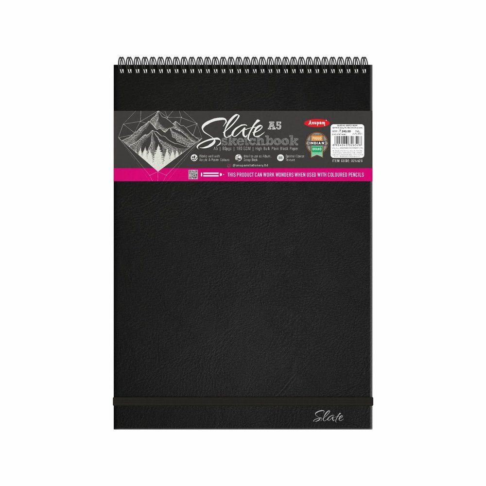 Anupam Paper Sketcho A5 Black Pages Sketch Book 80 Pages, 180 GSM, Watercolor