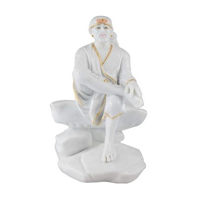 KRISHNAGALLERY1 Mrable Dust White Sai Baba Murti Statue for Pooja Sai Baba Murti Office Home Dcor Idol 6.5 Inches