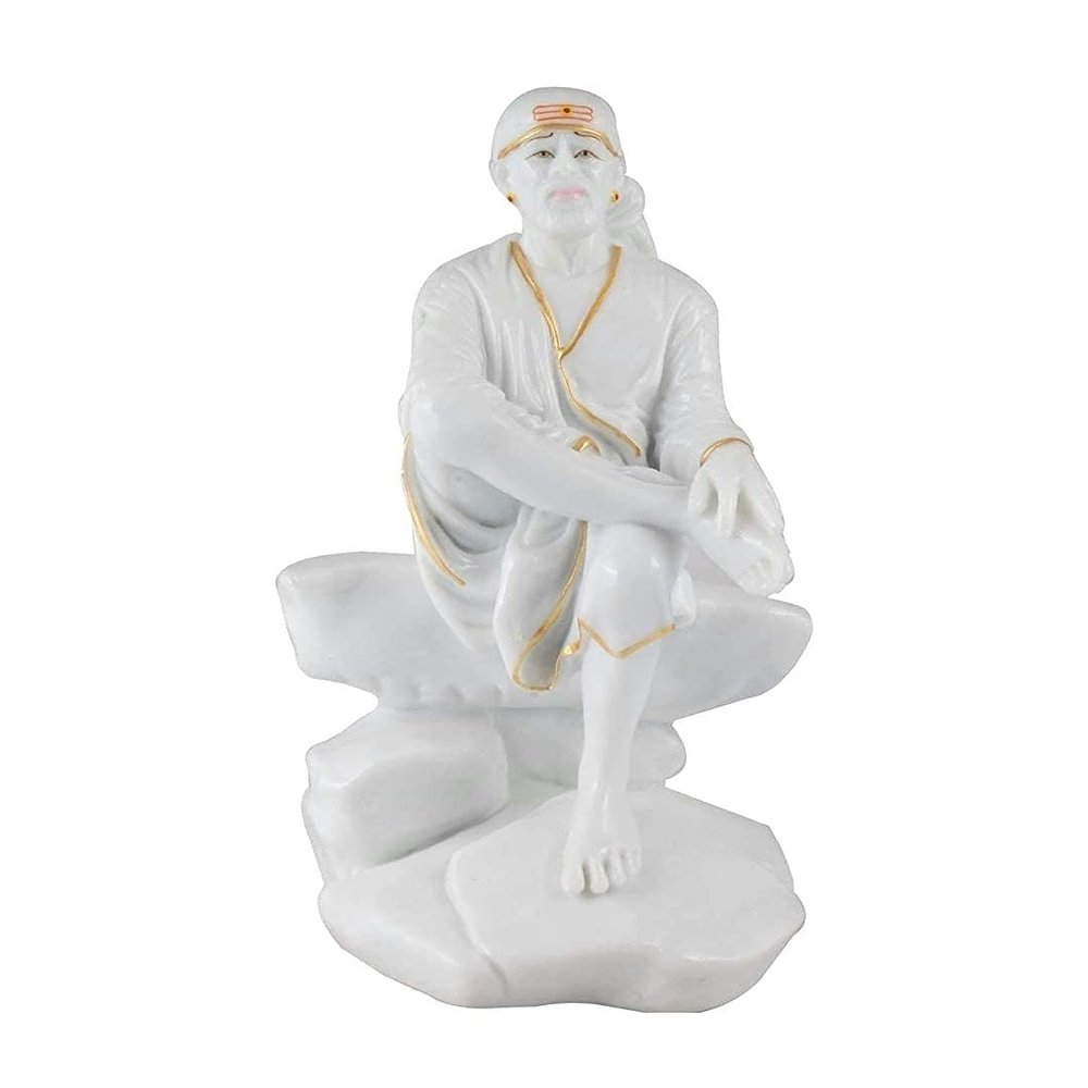 KRISHNAGALLERY1 Mrable Dust White Sai Baba Murti Statue for Pooja Sai Baba Murti Office Home Dcor Idol 6.5 Inches