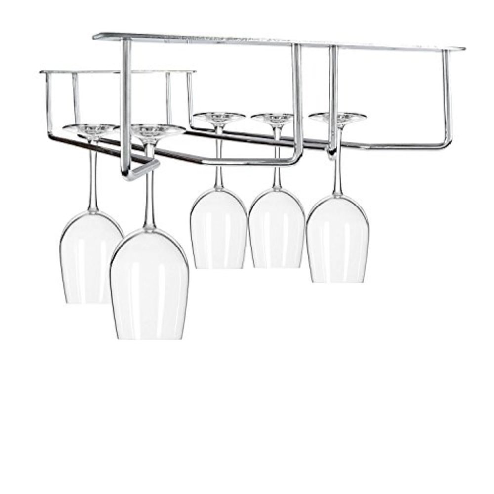 KEEPWELL Stainless steel Wine Glass Upside Down Glass Hanging Rack/Wine Glass Holder/Stemware Hanging Holder/Stemware Organizer for Pubs/Kitchen/Bars (Double Line) (15.5 IN LONG)