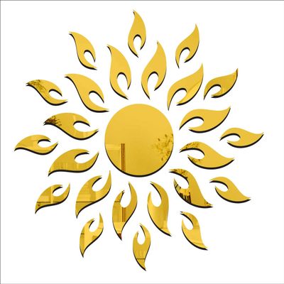 Wall1ders - Sun Golden Imported Cast 3D Wall Mirror Acrylic Stickers - (Large Size 2 Feet, 2 mm)