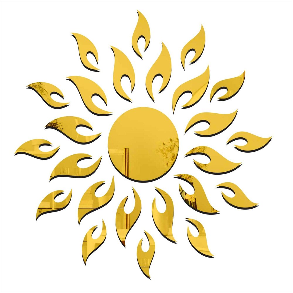 Wall1ders - Sun Golden Imported Cast 3D Wall Mirror Acrylic Stickers - (Large Size 2 Feet, 2 mm)