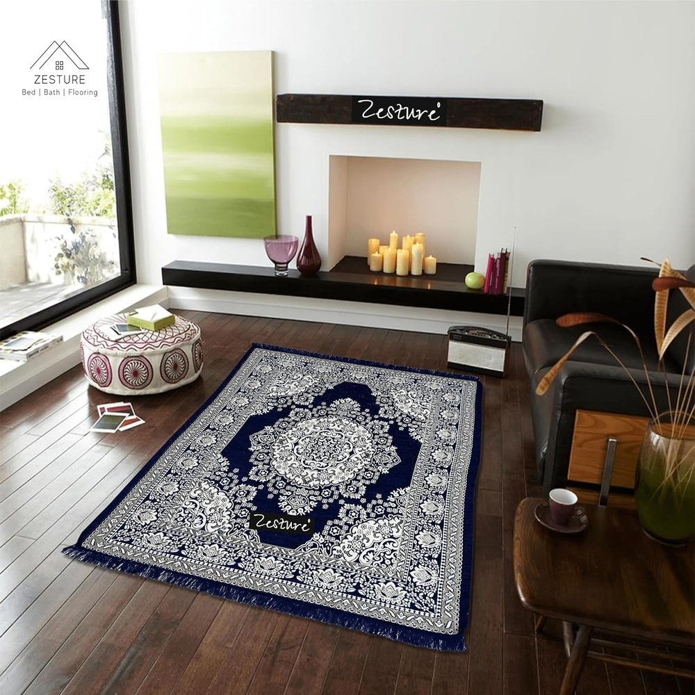 Braids Velvet Touch Chennile Multipurpose Carpet, Rug,dhurries (Navy Blue, 4.5 x 7)