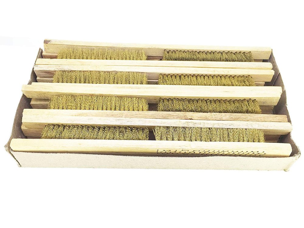 SWISSO 3-Row Soft Brass Bristle Wire Brush with Wooden Handle  9.5 Inch Heavy-Duty Cleaning Brush (Pack of 20)
