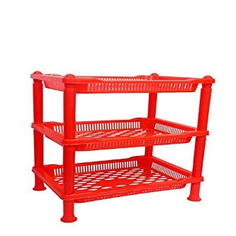 Arisers 3 - Layer Plastic Fruit and Vegetable Kitchen Basket/Storage Household Stand/Organizer for Kitchen_Red