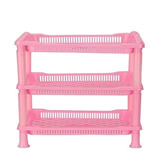 Arisers 3 - Layer Plastic Fruit and Vegetable Kitchen Basket/Storage Household Stand/Organizer for Kitchen_Pink