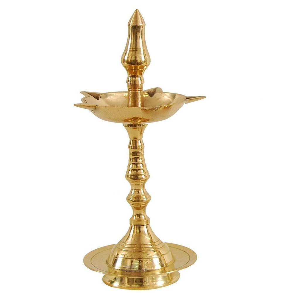 El Royale Decor Regional Brass Kerala Kuthu Vilakku Fancy Diya Stand Lamp (310 gm, 10 Inches, Golden)