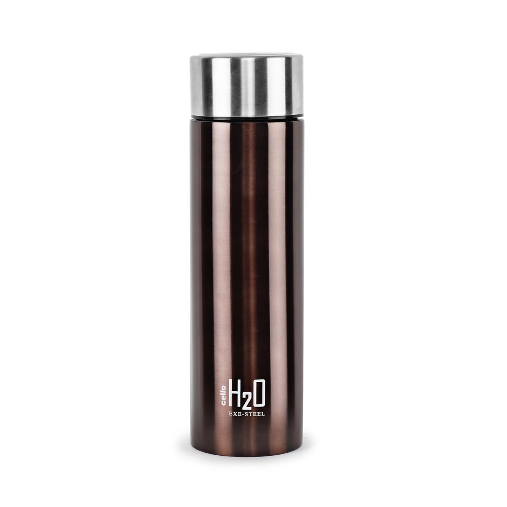 CELLO H2O Stainless Steel Water Bottle for Office & Daily Use 1000 ml, Brown | Single Wall Freezer & Fridge Safe, Lightweight & Stylish Leakproof Rustproof Steel Water Bottle for School, Gym & Travel