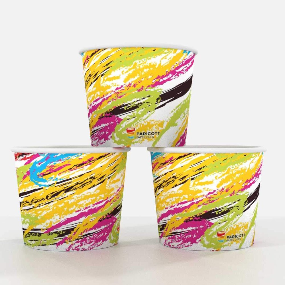 PARICOTT 100ml 200 Cups | Crayon Printed Paper Cups | Colorful Disposable Glasses for Tea, Coffee, Juice, Wine, Cocktails & Water | Ideal for Parties, Catering, Wedding, Events & Daily Use