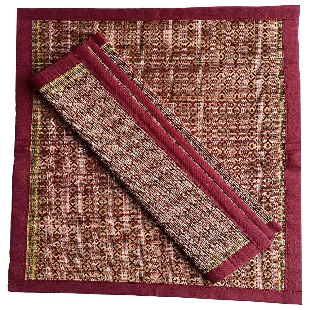 Montelal Store Handmade Korai Pai Kusha Grass Pooja Aasan Sitting Floor Mats Multicolour 2 Piece, 18 x 18 Inch, Rectangular