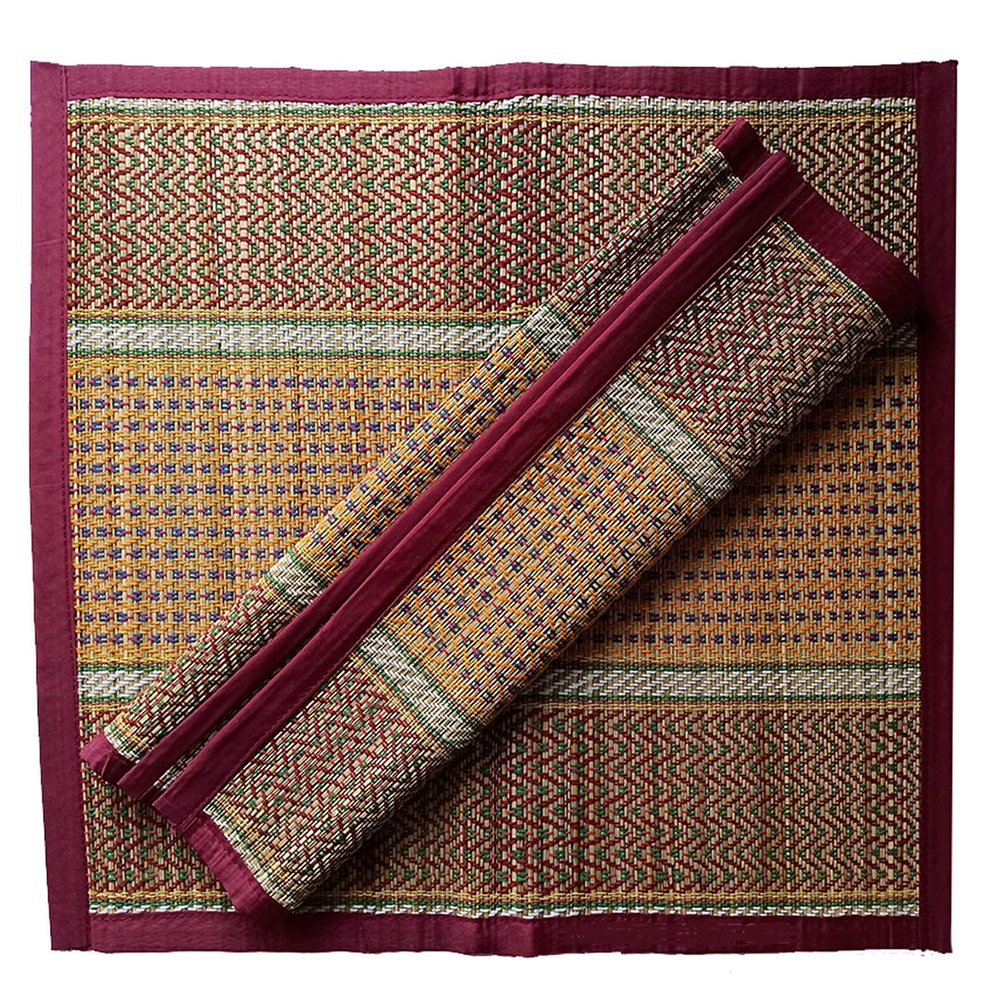 Montelal Store Handmade Korai Pai Kusha Grass Pooja Aasan Sitting Floor Rectangular Mats Multicolor 2 Piece