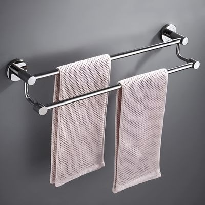 Plantex Stainless Steel Dual Towel Rod/Towel Bar for Bathroom/Towel Hanger/Stand/Bathroom Accessories (24 Inch - Chrome Finish) - Pack of 1