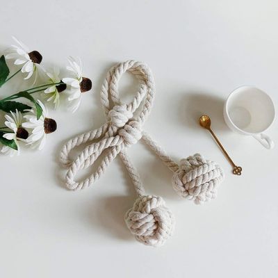 MODERN HOMES Cotton Hand-Knotted Curtain Tiebacks (White, Standard) - Set of 2.