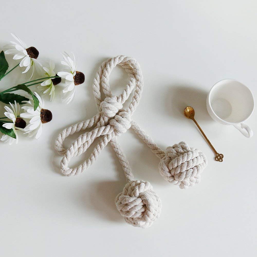 MODERN HOMES Cotton Hand-Knotted Curtain Tiebacks (White, Standard) - Set of 2.