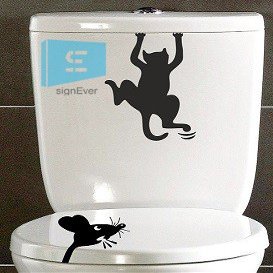 SIGN EVER Scared Cat Curious Mouse Rat Funny Toilet Bathroom Funny Sticker Door Sign Signage V Decal for Wall Fridge Furniture Home Door Black (14x9cm)