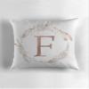 STITCHNEST Satin Alphabet Initial Vintage Monogram Personalised Letter 'F' Printed Cushion Cover (White and Rose Gold, 12x12-inch) view 2