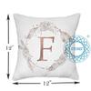 STITCHNEST Satin Alphabet Initial Vintage Monogram Personalised Letter 'F' Printed Cushion Cover (White and Rose Gold, 12x12-inch) view 3