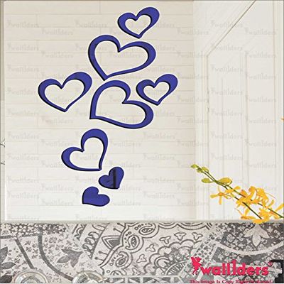 Wall1ders Lovely Hearts (Blue, Pack of 8), Mirror Stickers for Wall, Acrylic Mirror Wall Decor Sticker, Wall Mirror Stickers, Acrylic Stickers, Wall Stickers for Hall Room, Bed Room, Kitchen.