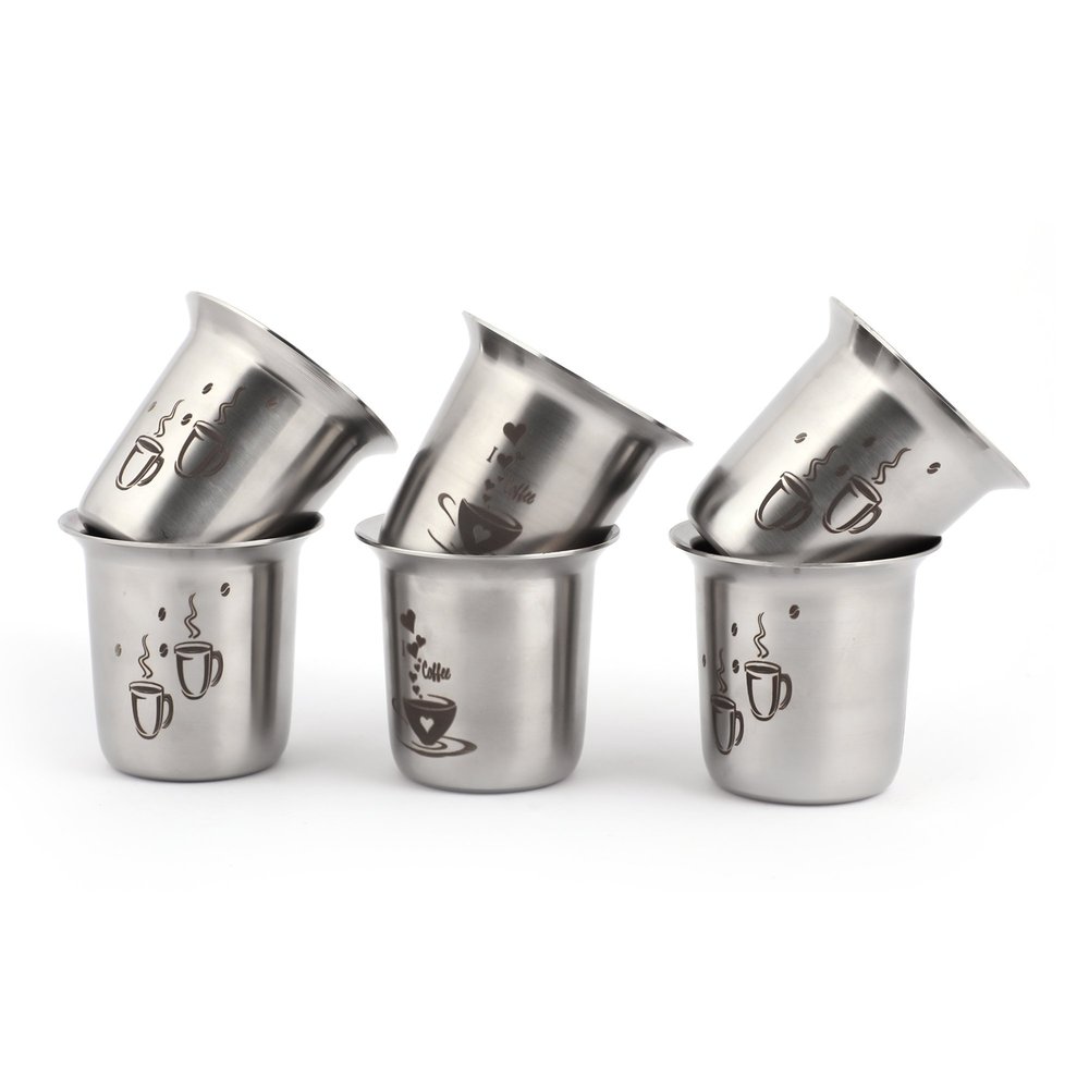 coconut Stainless Steel - Mini Tea/Coffee Glass | for Home, Office & Restaurant South Indian Style Drinkware, Ideal for Serving Tea, Coffee & Juice Pack of 6 (Capacity -100ML Each)