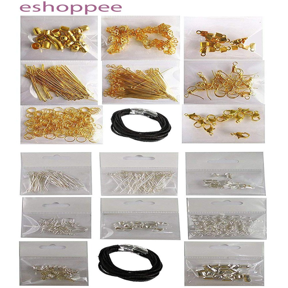 eshoppee Set of Golden and Silver Jewellery Making Fitting Kit includes Lobster Claps, Jump Ring, Keel, Kunda, Earring, Necklace, Chhalle, Cap