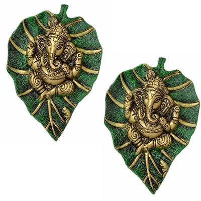 Prince Home Decor & Gifts Multicolour Handmade Decorative Feng Shui Metal Pan Leaf Hanging Metal Ganesh Ji Statue
